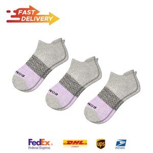 3 PACK BOMBAS Women's Ankle Socks (Wisteria/Grey, Medium)